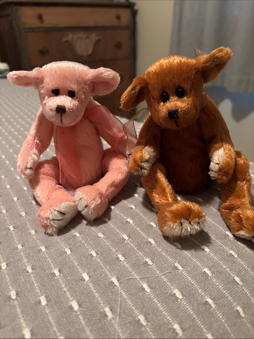Pair of Plush Ty Teddy Bears — Pink & Brown